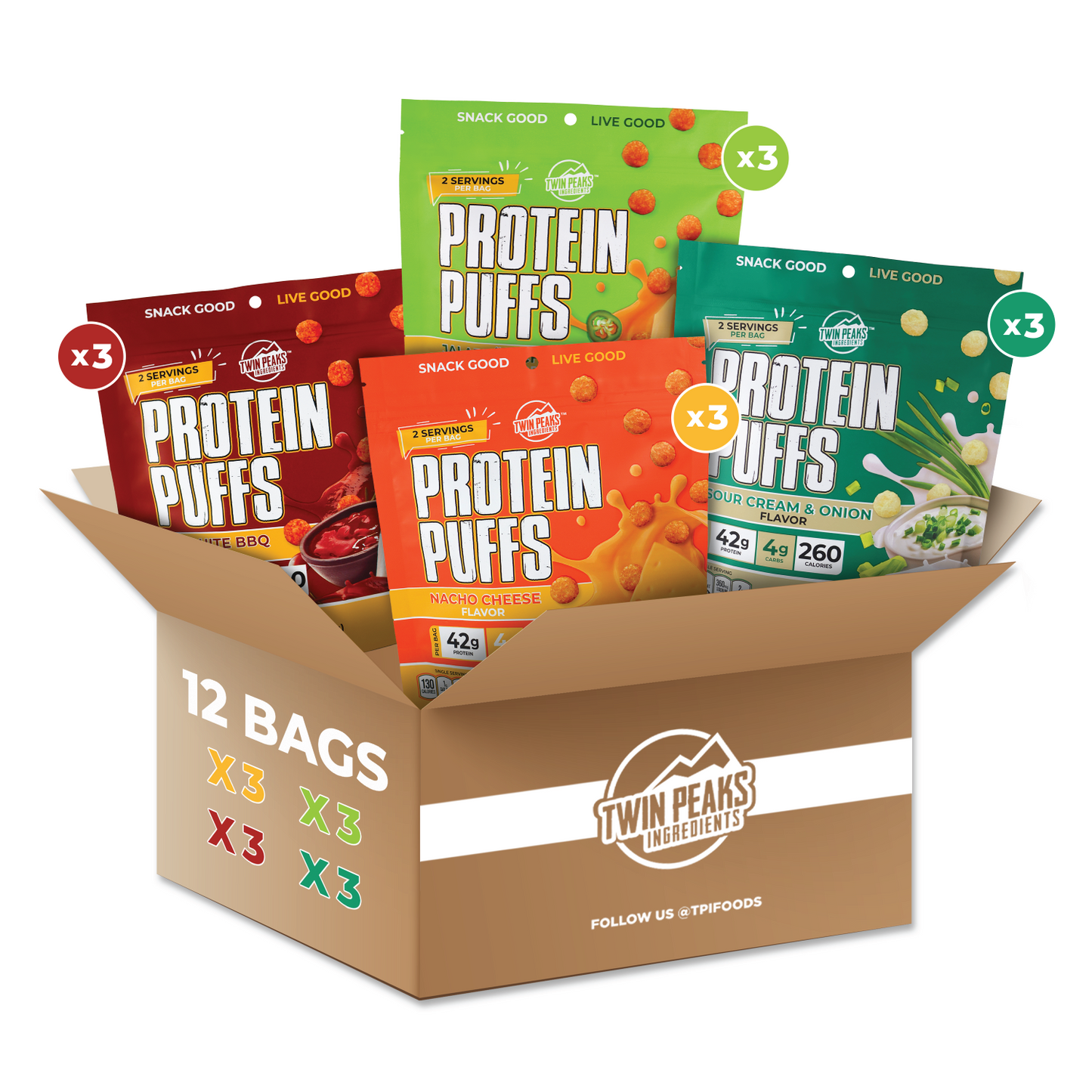 Protein Puffs 12-Pack (3 of Each)