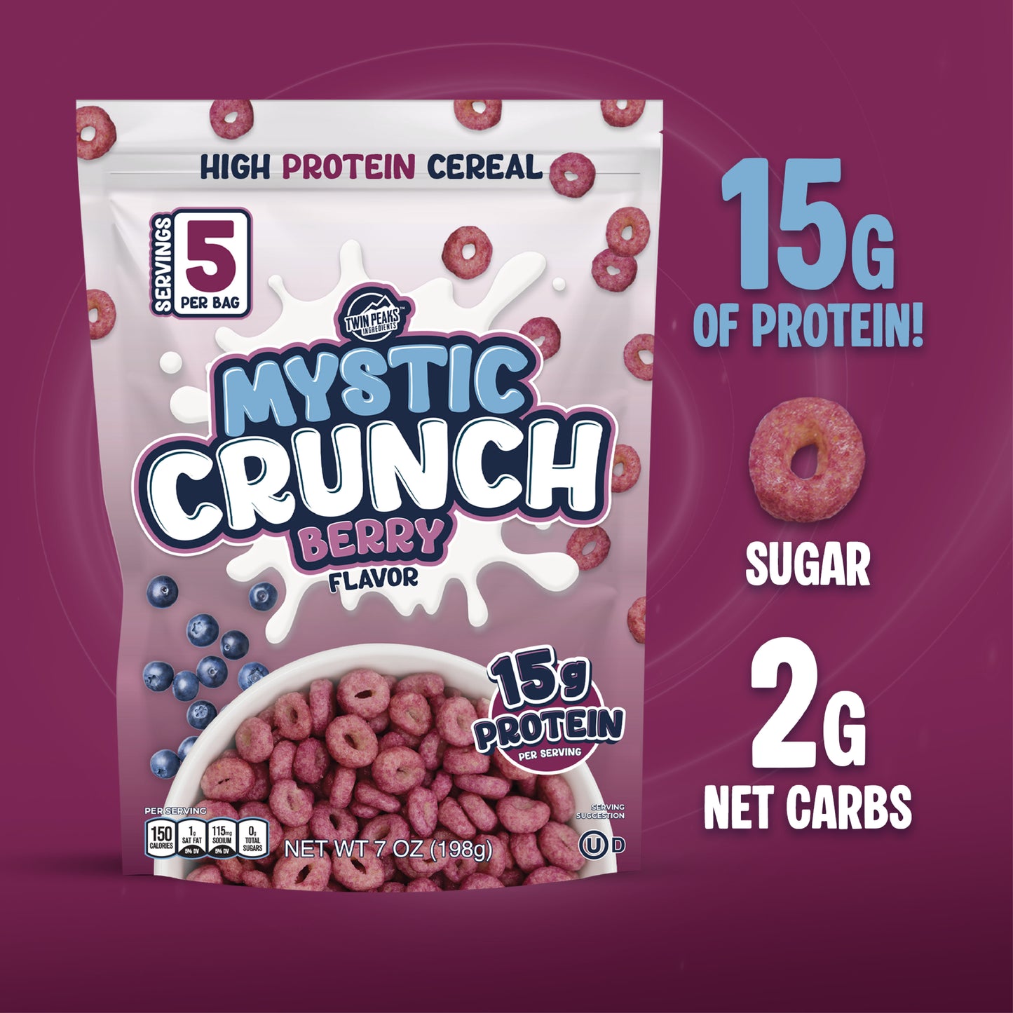 4 Pack Mystic Crunch Protein Cereal - 2 Cinnamon & 2 Berry