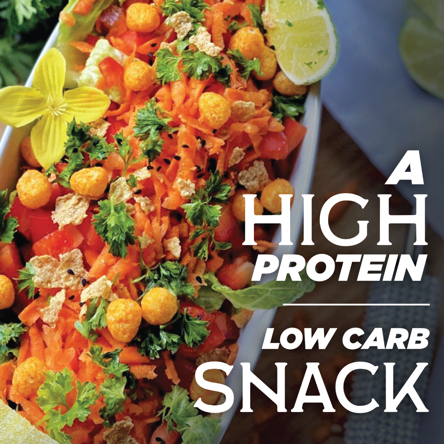 High Protein Low Carb Snack - Salad with Protein Puffs as a topper